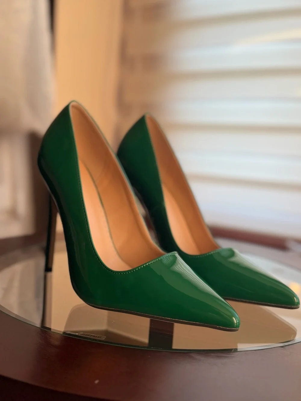 Women's Green Patent Pointed-Toe Stiletto Pumps